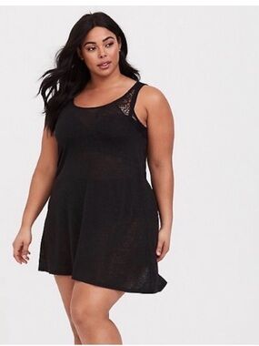 NWT Torrid Black Swim Cover Up Dress Lace crochet Detail Size 2 (2x)Semi Sheer